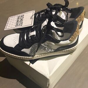 SCHUTZ Women's Black, White, and Glitter Sneakers